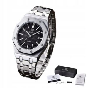 Zegarek męski na stalowej bransolecie Benyar AP BY5156 srebrny czarny