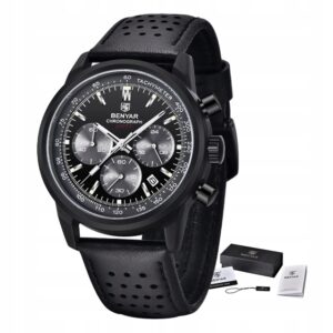 Zegarek męski na skórzanym czarnym pasku Benyar BY5188 czarny