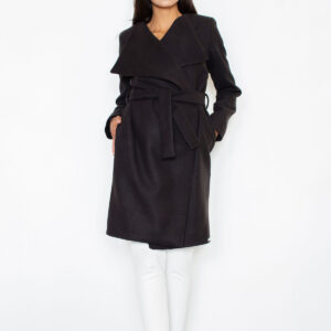 Elegancki płaszcz damski z flauszu (Czarny, L)