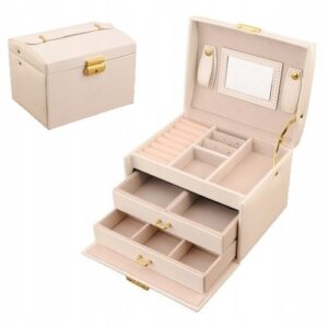 Szkatułka na biżuterię pudełko organizer kuferek z lusterkiem biały