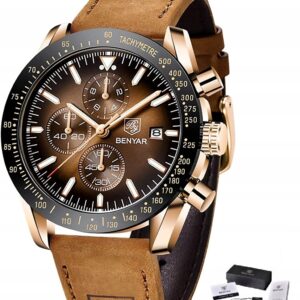 Zegarek Benyar Speedmaster złoty brązowa tarcza