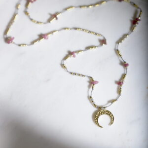 Naszyjnik z księżycem etno różowy turmalin