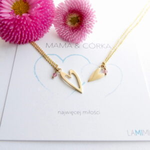 Zestaw naszyjników Mama i Córka z turmalinem różowym