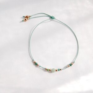 Bransoletka na zielonym sznurku akwamaryn, turmalin, labradoryt Moya