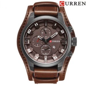 Zegarek męski na skórzanym brązowym pasku Curren Grizzly brązowy biały