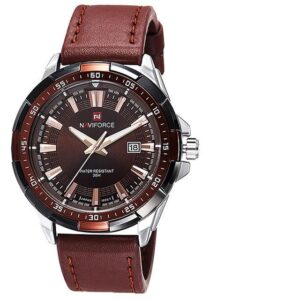 Zegarek męski na brązowym skórzanym pasku Naviforce Harry srebrny czarny