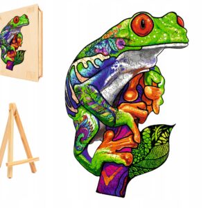 PUZZLE DREWNIANE DLA DOROSŁYCH DUŻE 303 ELEMENTY ŻABA W DREWNIANYM PUDEŁKU