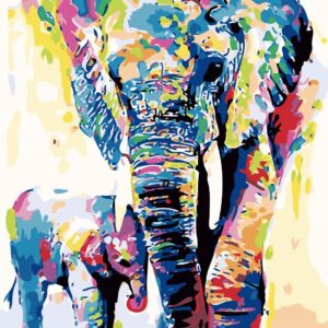 Haft diamentowy Kolorowa słonia rodzina mozaika diamentowa diamond painting 40x30cm DP064