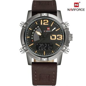 Zegarek męski na skórzanym brązowym pasku NaviForce Top kawowy żółty