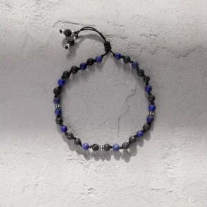 Bransoletka męska na sznurku lapis lazuli i lawa wulkaniczna no. 445