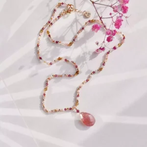 Naszyjnik silk kwarc truskawkowy unikat no. 405