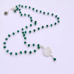 Naszyjnik różaniec zielone kamienie onyks srebro