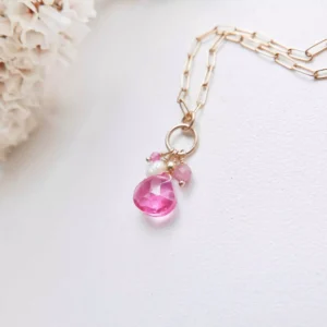 Złoty naszyjnik z zawieszką z różowymi kamieniami no. 427