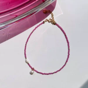 Bransoletka na nogę rubin różowy i perła