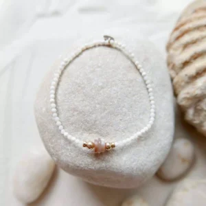 Bransoletka elastyczna masa perłowa i kamień słoneczny