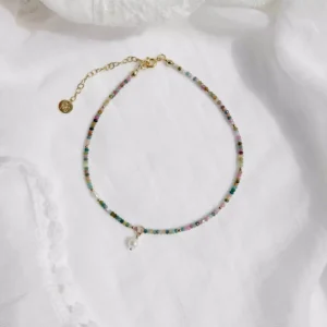 Bransoletka na nogę turmalin z perłą