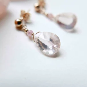 Kolczyki na ślub z kwarcem różowym unikat no. 438