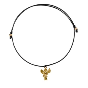 Bransoletka na sznurku z zawieszką pozłacana aniołek