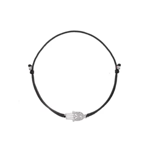 Bransoletka na sznurku z zawieszką srebrna hamsa