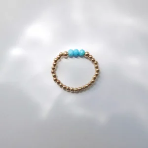 Pierścionek elastyczny gold triple turkus