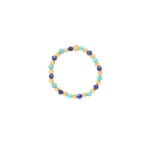 Pierścionek elastyczny gold mix turkus i lapis lazuli