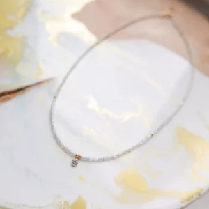 Naszyjnik choker labradoryt z cyrkonią