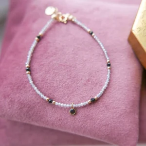 Bransoletka labradoryt, spinel i czarna cyrkonia