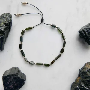 Bransoletka na sznurku z czarnym i zielonym turmalinem Moya rurki