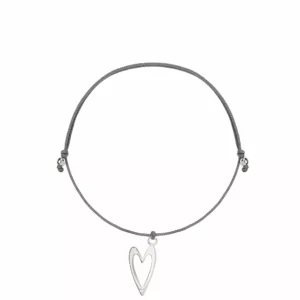 Bransoletka na sznurku z zawieszką Duże serce srebrna