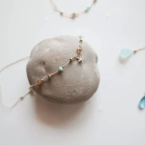 Bransoletka na kostkę kamień słoneczny i larimar z zawieszką Moya