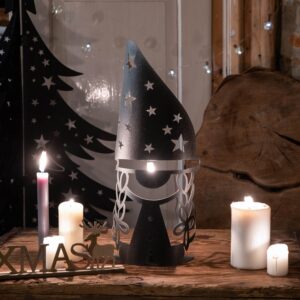 Skrzat Gnom z Prezentem Świąteczny Figurka Przed Dom Świąteczny Boże Narodzenie – Czarny z Brokatem