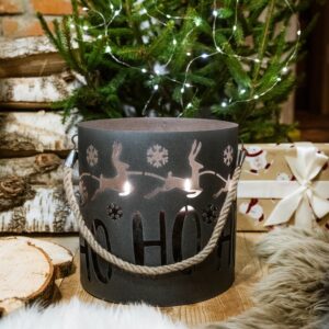 Okrągły lampion z grawerem – elegancka dekoracja świąteczna – Czarny z Brokatem