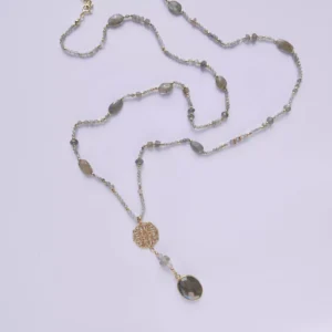 Długi naszyjnik pozłocony z kamieniem labradorytem