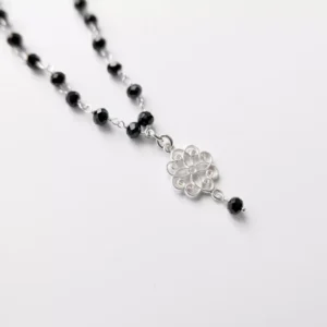 Naszyjnik różaniec spinel z rozetką srebro