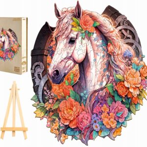 PUZZLE DREWNIANE DUŻE 290 ELEMENTÓW KOLOROWY KOŃ W DREWNIANYM PUDEŁKU