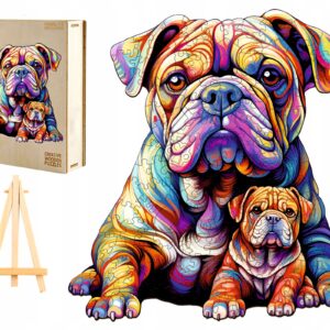 PUZZLE DREWNIANE DUŻE 240 ELEMENTÓW BULDOG ANGIELSKI W DREWNIANYM PUDEŁKU