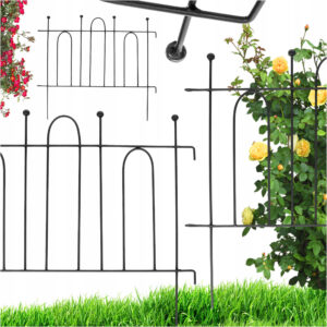 Ogrodowy Płotek Metalowy Ogrodzenie Spawany Czarny Stalowy Obrzeże 60 cm Wysokości