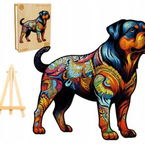 PUZZLE DREWNIANE DUŻE 300 ELEMENTÓW ROTTWEILER W DREWNIANYM PUDEŁKU