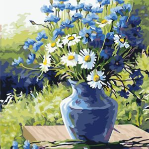 Haft diamentowy Chabry i rumianek w wazonie mozaika diamentowa diamond painting 40x30cm DP052