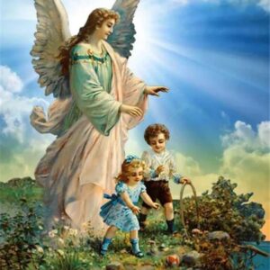 Haft diamentowy duży 60x40cm Anioł stróż mozaika diamentowa diamond painting DP215