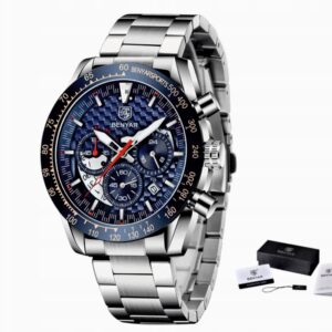 Zegarek męski na bransolecie Benyar 5175 srebrny niebieski bransoleta