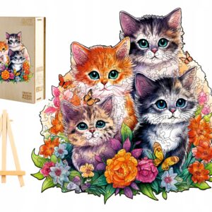 PUZZLE DREWNIANE DUŻE KOTY 300 ELEMENTÓW SŁODKIE KOTKI W DREWNIANYM PUDEŁKU