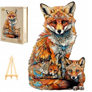 PUZZLE DREWNIANE DUŻE 300 ELEMENTÓW RODZINA LISÓW W DREWNIANYM PUDEŁKU