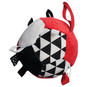 II gatunek, Mom’s Care, piłeczka pluszowa czerwona, zawieszka, kontrastowa, zabawka sensoryczna, produkt polski.