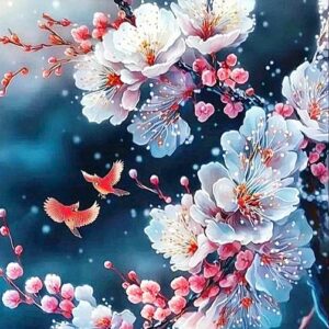 Haft diamentowy duży 60x40cm Kwiat wiśni mozaika diamentowa diamond painting DP268