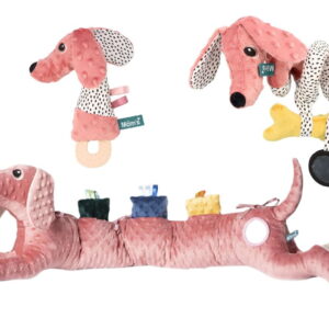 Zestaw, dostawa GRATIS, Zestaw Jamisi różowych: ochraniacz do łóżeczka, spirala edukacyjna, piszczek z gryzakiem