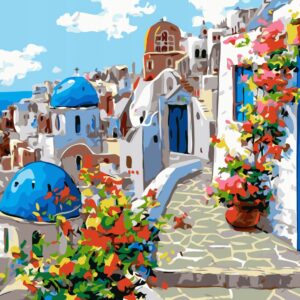 Haft diamentowy Santorini Grecja mozaika diamentowa diamond painting 40x30cm DP080