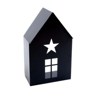 Rustykalny czarny lampion – metalowy domek w stylu loft ze świecą – Czarny