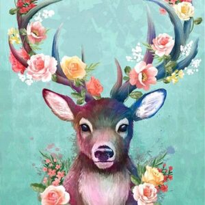 Haft diamentowy Kwiatowy jeleń mozaika diamentowa diamond painting 40x30cm DP007