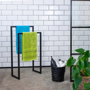 Stabilny Stojak na Ręczniki Łazienkowe z 2 Poprzeczkami – Loftowy Design – Czarny